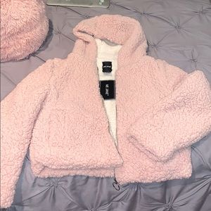 Me Jane blush faux fur woobie jacket
